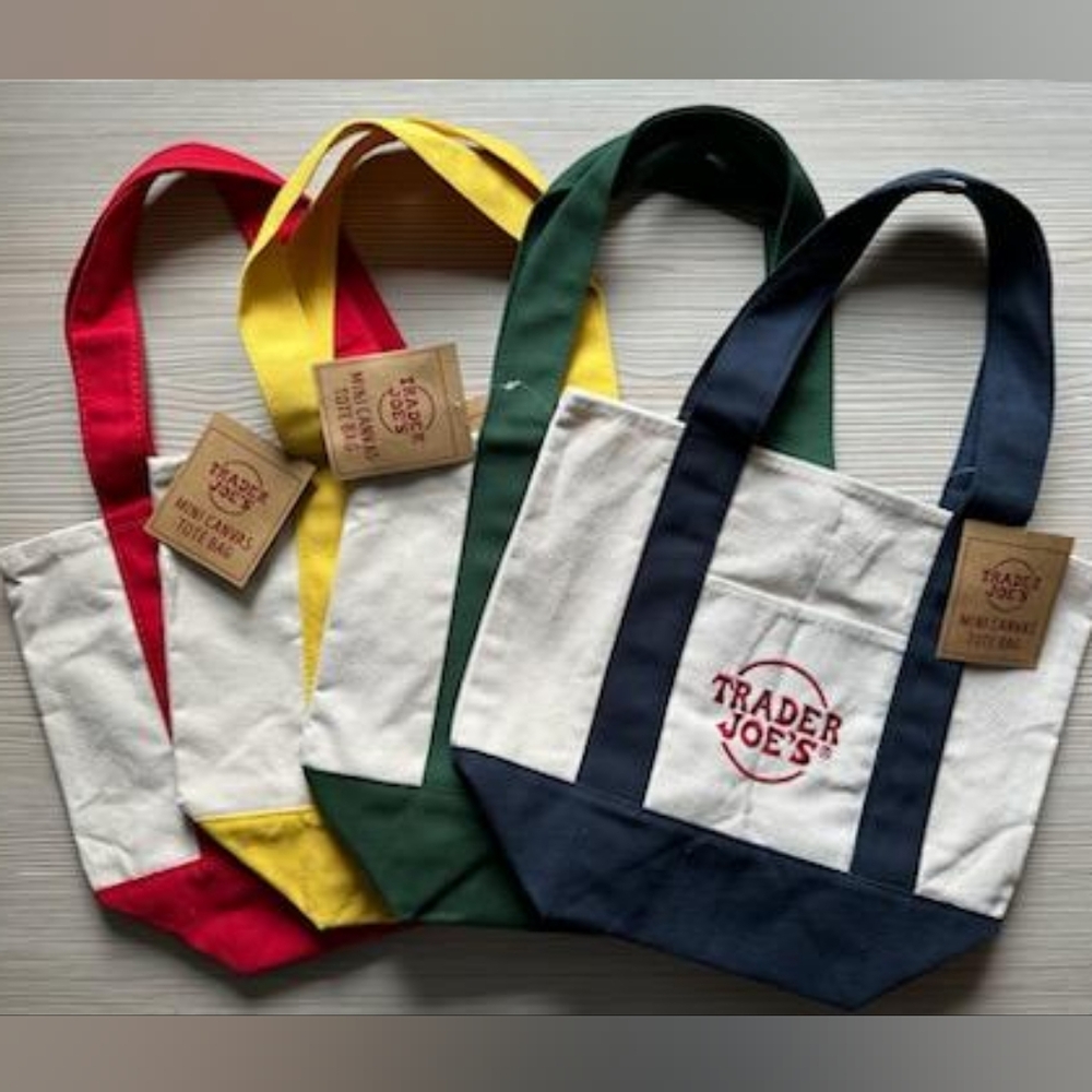 Set of 4 Trader Joe's mini totes - red, yellow, green and blue